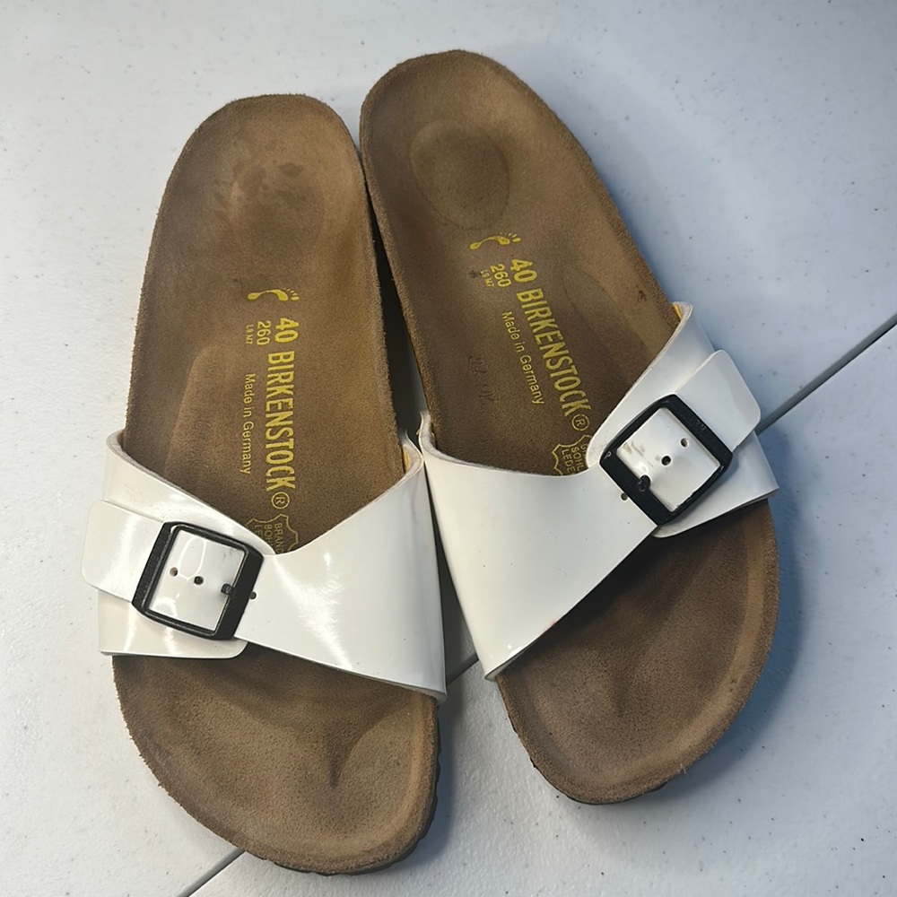 Birkenstock Madrid white patent leather